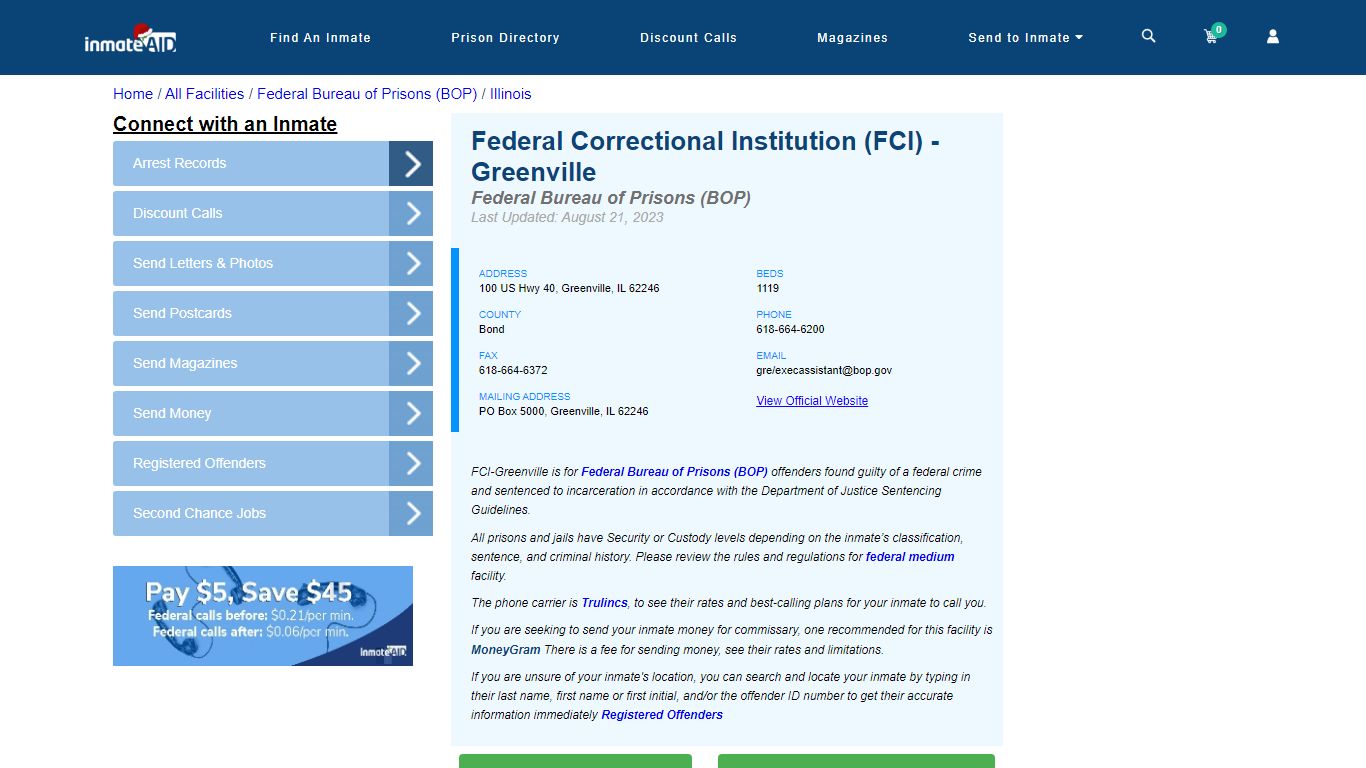 Federal Correctional Institution (FCI) - Greenville - Federal Inmate ...
